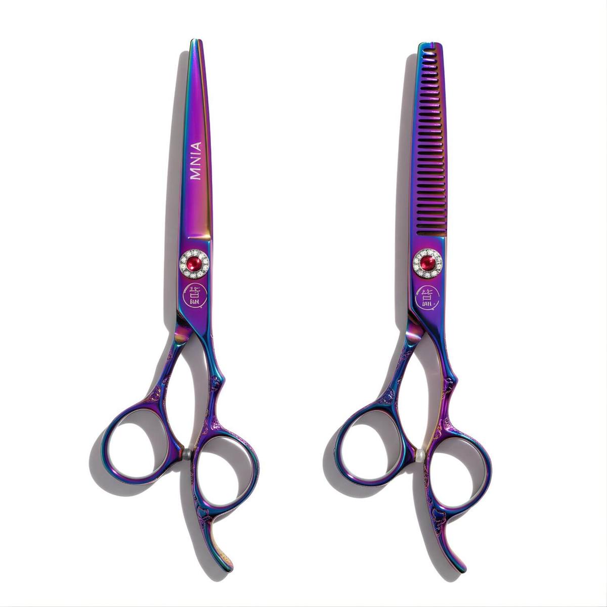 Mina Rainbow Hair Cutting and Thinning Scissor Set from Japan (SKU: MIN-RNB-S6055  MIN-RNB-RM606055)
