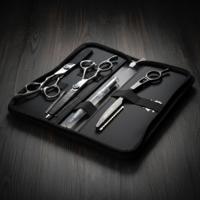 Black Mina two-scissor vegan-leather pouch