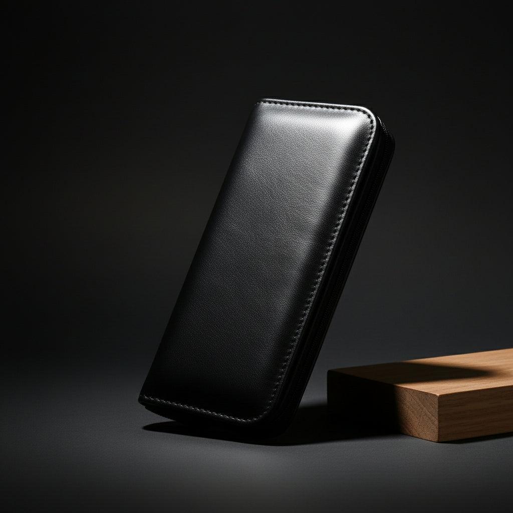 Black Mina two-scissor vegan-leather pouch