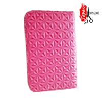 Pink leather scissor pouch with lined sleeves