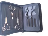 Pink leather scissor pouch with lined sleeves