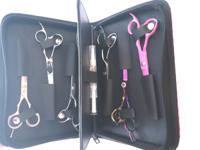 Pink leather scissor pouch with lined sleeves