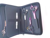 Pink leather scissor pouch with lined sleeves