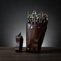 Elegant Brown Leather Holster: Protect 5 Hair Scissors