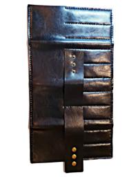 Black roll-up leather wallet with eight shear spaces