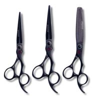 Kamisori Shadow Hair Cutting & Thinning MASTER Set — three shears in dark titanium finish