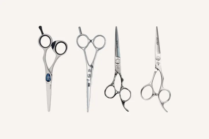 Four cutting scissors from four brands: Joewell FX PRO, Kasho Design Master, Mina Sakura II and Ichiro Ergo.