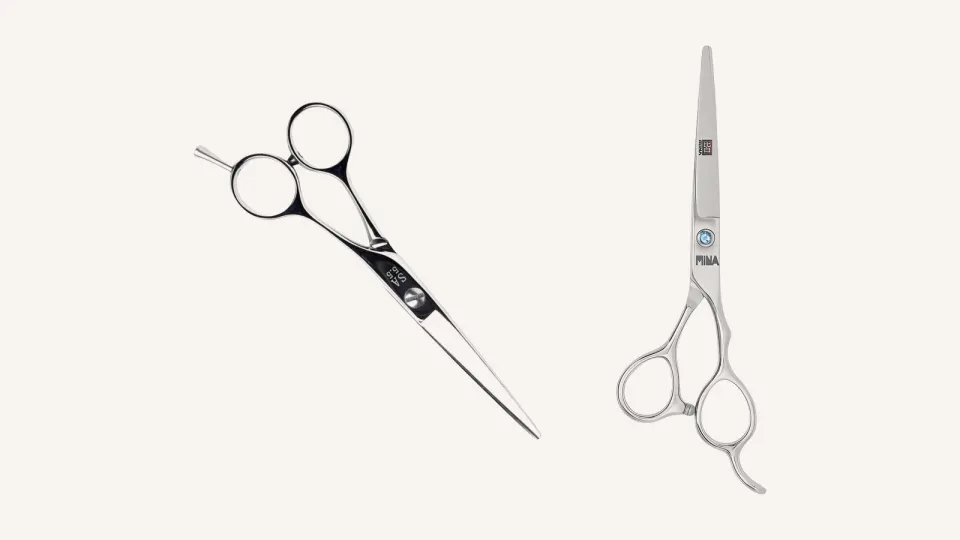 A Yasaka SA Classic cutting scissor beside a Mina Umi cutting scissor.