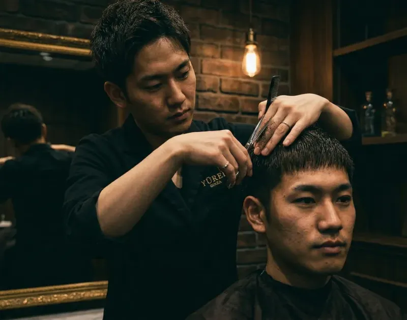Stylist cutting a client’s short hair in a salon