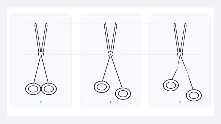 Straight, offset and crane handle diagrams aligned at the same pivot and blade tip