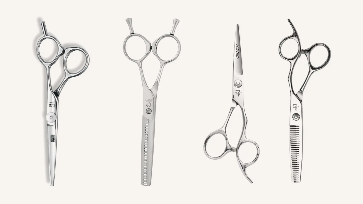 A cutting scissor, a thinning scissor and a two-piece set: Kasho Design Master, Joewell E40 and the Ichiro Ergo set.