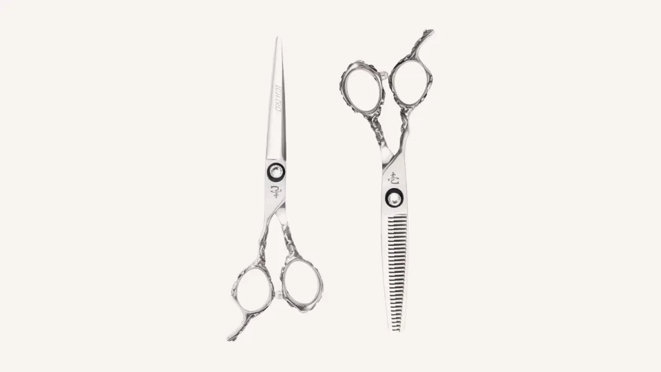 Ichiro Rose Lefty set: a left-handed cutting scissor beside a left-handed thinning scissor.