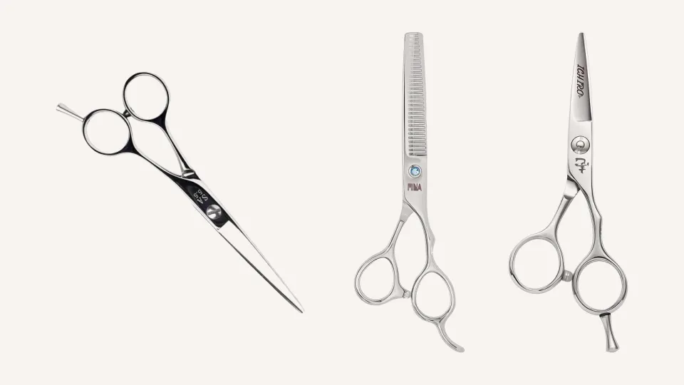 Three scissors side by side: a Yasaka SA Classic cutter, a Mina Umi thinner and an Ichiko Precision detail cutter.
