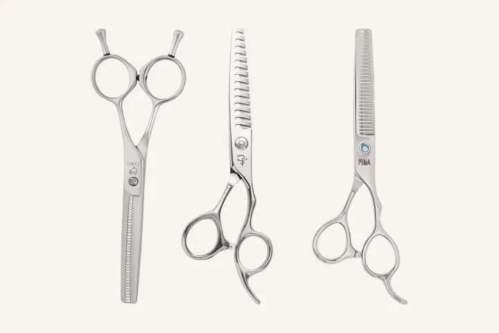 Three thinning and texturising scissors: Joewell E40, Ichiro 16T Texturizing and Mina Umi thinner.