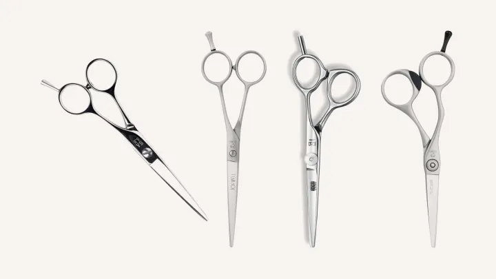 Four Japanese hair cutting scissors side by side: Yasaka SA Classic, Joewell Classic PRO, Kasho Design Master and Joewell FX Lefty.