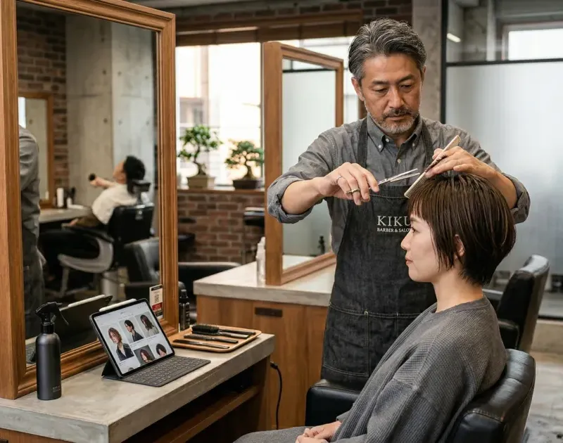 Stylist cutting a client’s hair in a salon